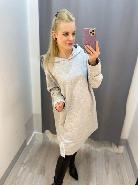 BY O LA LA! DŁUGA BLUZA Z NAPISEM SZARA