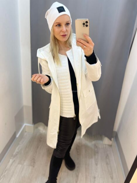 BY O LA LA! ZESTAW PŁASZCZ PARKA + KAMIZELKA ŚMIETANA