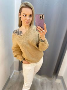 BY O LA LA.. ! LUŹNY SWETER BABY MOHER CIEMNY BEŻ