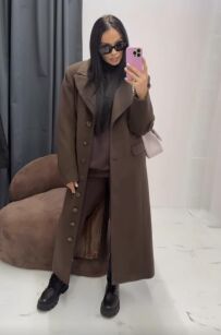 LA MILLA DŁUGI PŁASZCZ NA GUZIKI CZEKOLADOWY