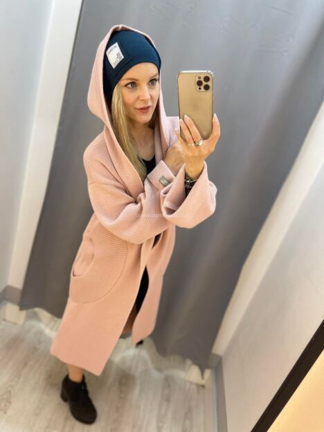 BY O LA LA...! SWETER KARDIGAN Z KAPTUREM BRUDNY RÓŻ