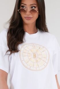BY O LA LA! BLUZKA T-SHIRT WYSZYWANE KOŁO BIAŁA/ŻÓŁTA