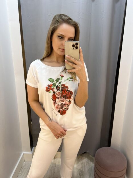 BY O LA LA! BLUZKA T-SHIRT FLORAL HEART BIAŁA