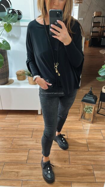 BY O LA LA! SPODNIE JEANSY RURKI PUSH UP CZARNE/GRAFIT