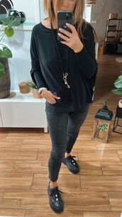 BY O LA LA! SPODNIE JEANSY RURKI PUSH UP CZARNE/GRAFIT