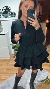 BY O LA LA! DRESOWA SUKIENKA Z FALBANAMI CZARNA