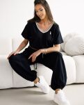 BY O LA LA! BLUZKA T-SHIRT V-NECK TEDDY CZARNY - 2