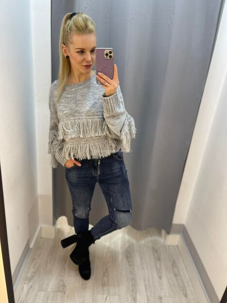 BY O LA LA! SPODNIE JEANSY ZIPPER NIEBIESKIE