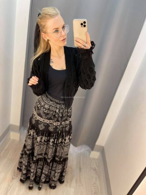 BY O LA LA! SPÓDNICA BOHO MAXI PRINT CZARNA