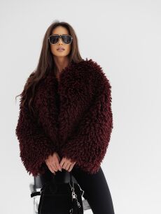 BY O LA LA! KRÓTKI PŁASZCZ LAMA BORDO (MERLOT)