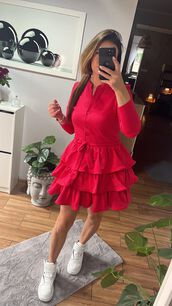BY O LA LA! DRESOWA SUKIENKA Z FALBANAMI MAGENTA