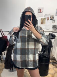 LA MILLA KOSZULA W KRATĘ Z KAPTUREM ŚMIETANA/KARMEL/SZAROŚĆ