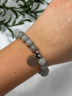 BY O LA LA ! BRANSOLETKA Z KAMIENI NATURALNYCH GRUBA POŁYSK SZARA/SREBRO