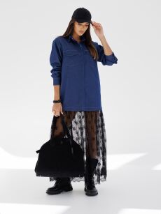 BY O LA LA!  KOSZULOWA SUKIENKA DENIM Z KORONKĄ