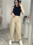 WISKOZOWE SPODNIE WIDE LEG NA GUMIE SWEET LIFE JASNY BEŻ - 3