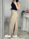 WISKOZOWE SPODNIE WIDE LEG NA GUMIE SWEET LIFE JASNY BEŻ - 5