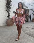 LA MILLA KOMPLET LNIANY KOSZULA KIMONO + SZORTY RÓŻ/MULTICOLOR - 7