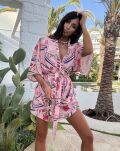 LA MILLA KOMPLET LNIANY KOSZULA KIMONO + SZORTY RÓŻ/MULTICOLOR - 4