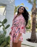 LA MILLA KOMPLET LNIANY KOSZULA KIMONO + SZORTY RÓŻ/MULTICOLOR - 3