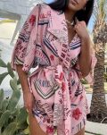 LA MILLA KOMPLET LNIANY KOSZULA KIMONO + SZORTY RÓŻ/MULTICOLOR - 2
