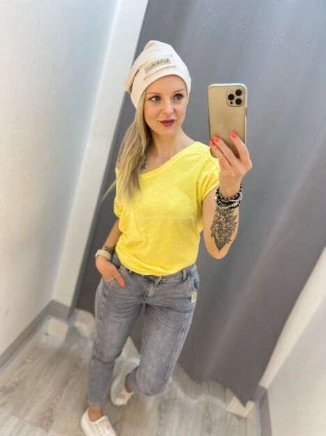 BY O LA LA! SPODNIE JEANSY Z NASZYWKĄ NIEBIESKIE 
