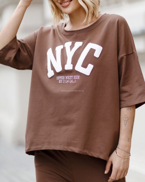 BY O LA LA! BLUZKA T-SHIRT NYC MOKKA