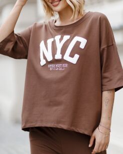 BY O LA LA! BLUZKA T-SHIRT NYC MOKKA