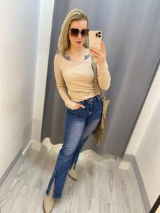 BY O LA LA! SPODNIE JEANSY DZWONY ROCK NIEBIESKIE