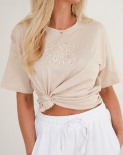 BY O LA LA! BLUZKA T-SHIRT Z HAFTEM BEŻ