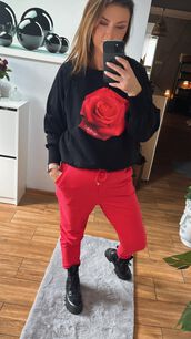 BY O LA LA! BLUZA Z RÓŻĄ CZARNA/MAGENTA
