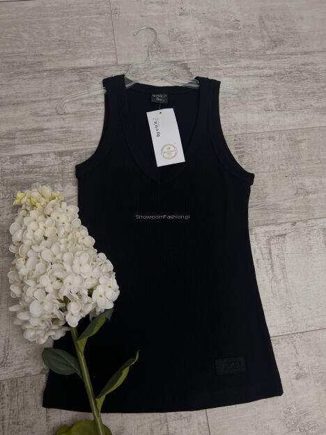 BY O LA LA...! PRĄŻKOWANA BLUZKA BOKSERKA V-NECK CZARNA