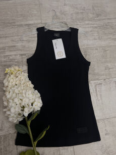 BY O LA LA...! PRĄŻKOWANA BLUZKA BOKSERKA V-NECK CZARNA