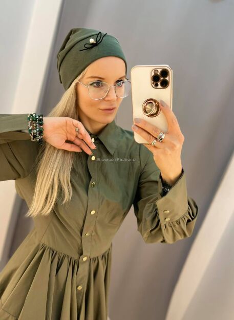 BY O LA LA...! BAWEŁNIANA CZAPKA Z KOKARDĄ ZIELONA