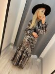 BY O LA LA! SUKIENKA MAXI BOHO Z AKSAMITKĄ SZARA - 7