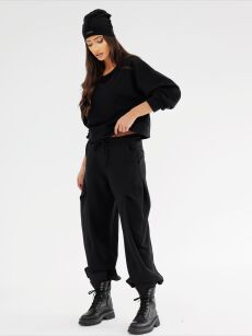 BY O LA LA...! DRESOWE SPODNIE ZASZEWKA CZARNE