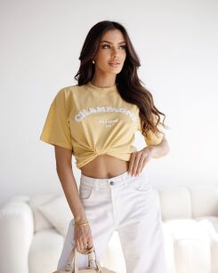 BY O LA LA! BLUZKA T-SHIRT CHAMPAGNE ŻÓŁTA