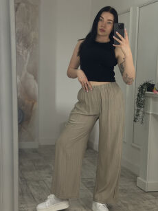 WISKOZOWE SPODNIE WIDE LEG NA GUMIE SWEET LIFE CIEMNY BEŻ