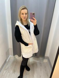 BY O LA LA...! KAMIZELKA ZE SWETROWYMI WSTAWKAMI BIAŁA