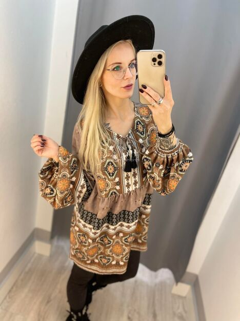 BY O LA LA...! TUNIKA BOHO Z CHWOSTAMI BEŻ