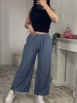 WISKOZOWE SPODNIE WIDE LEG NA GUMIE SWEET LIFE NIEBIESKIE - 2