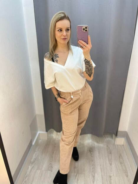 BY O LA LA! SPODNIE SZTRUKSOWE BEŻ