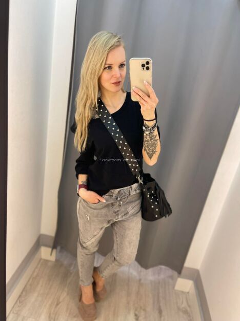 BY O LA LA! SPODNIE JEANSY BOYFRIEND PRZESZYCIE SZARE