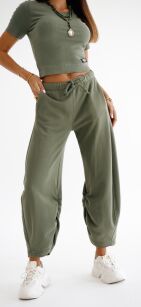 BY O LA LA! DRESOWE SPODNIE BALLOON ZE ŚCIĄGACZEM MATCHA (KHAKI)