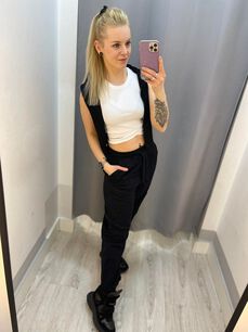 BY O LA LA ! DRESOWE SPODNIE BAGGY Z ZASZEWKAMI CZARNE