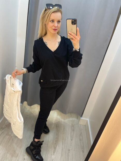 BY O LA LA...! DRES KOMPLET V-NECK CZARNY