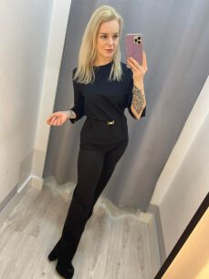 BY O LA LA...! DZIANINOWY KOMPLET Z PASKIEM CZARNY