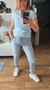 BY O LA LA! SPODNIE JEANSY HEART NIEBIESKIE