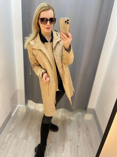 BY O LA LA! ZESTAW PŁASZCZ PARKA + KAMIZELKA BEŻ
