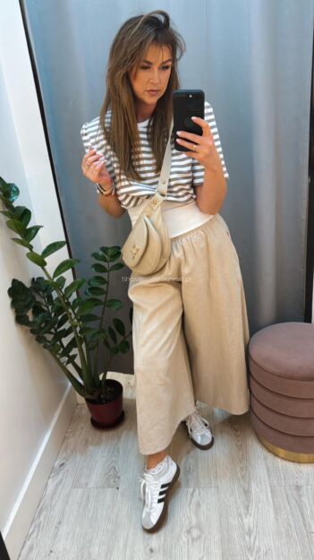 BY O LA LA! LNIANE SPODNIE CULOTTE BEŻ