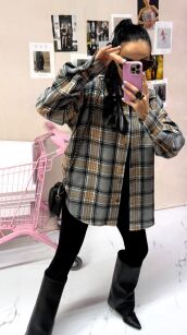 LA MILLA KOSZULA FLANELA W KRATĘ SZARA/BEŻ